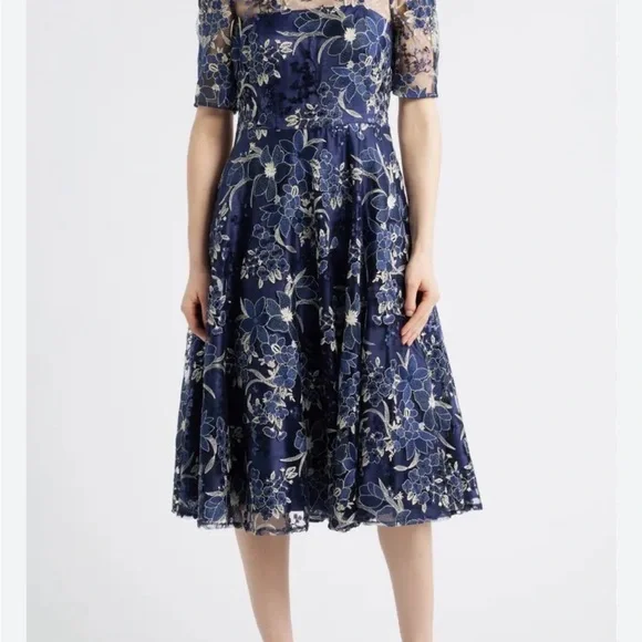 Eliza J Navy and Cream Floral Midi Dress - Picture 11 of 11